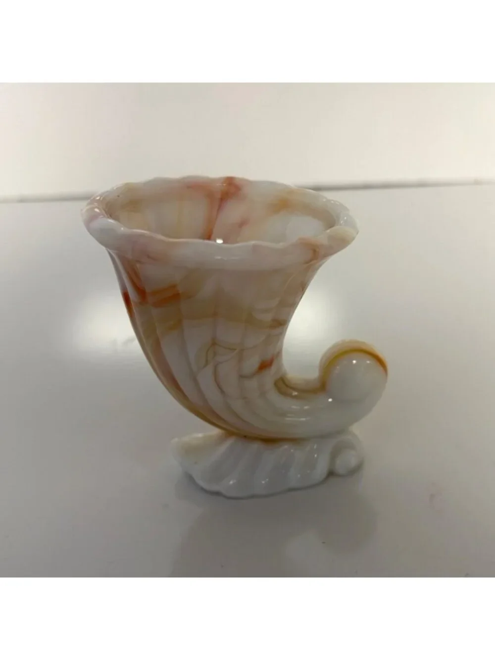 NYC Vogue Merc Milk Glass Slag Orange White Cornucopia Toothpick Holder Vase VTG
